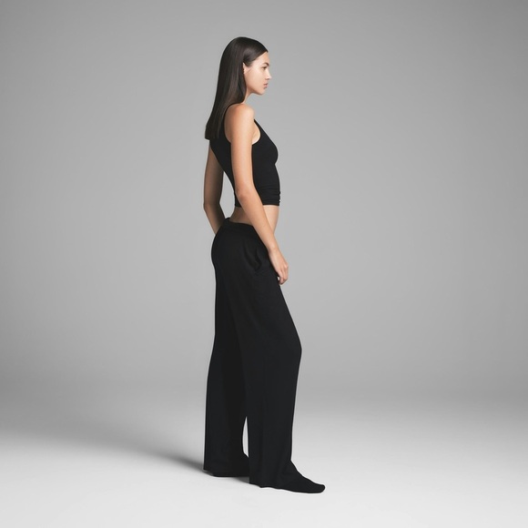 Skims Soft Lounge Loose Ribbed Wide Leg Pants Onyx Black - Picture 2 of 11